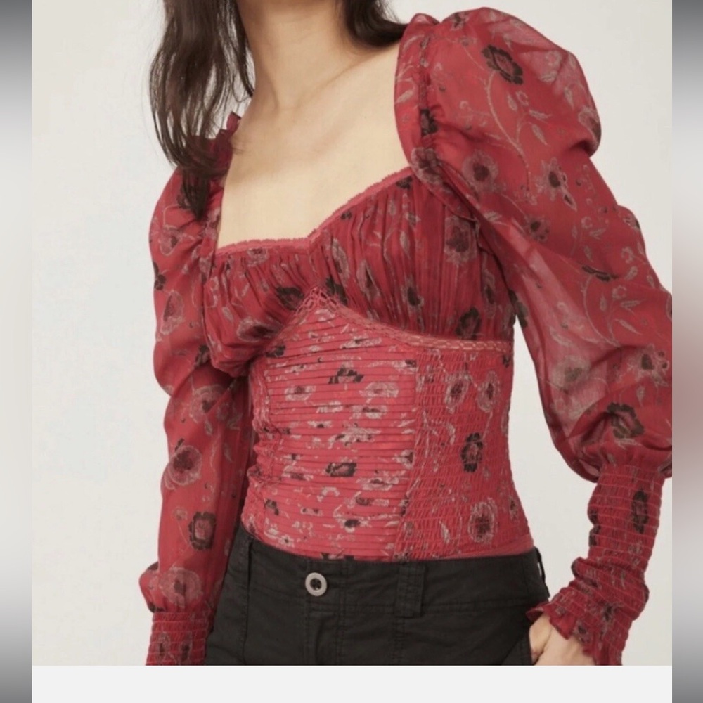 Free People Brunch Date Corset Bodysuit ~ Women’s Size Medium ~ Red Combo ~ NWT